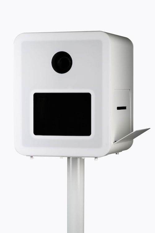 Close-up view of printer catch of Aura photo booth