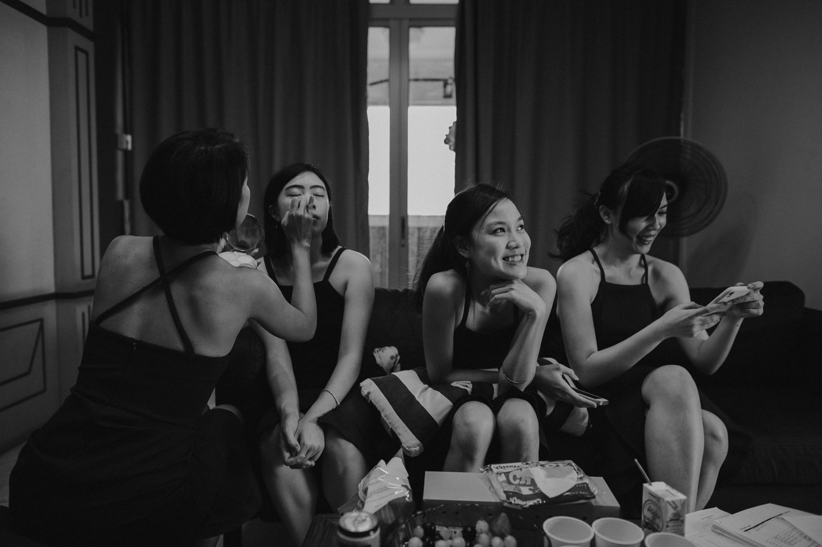 Bridesmaids preparing and getting ready for wedding pre-wedding photoshoot photography