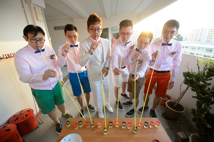 Groom and Groomsmen participating in their games before wedding photoshoot photography